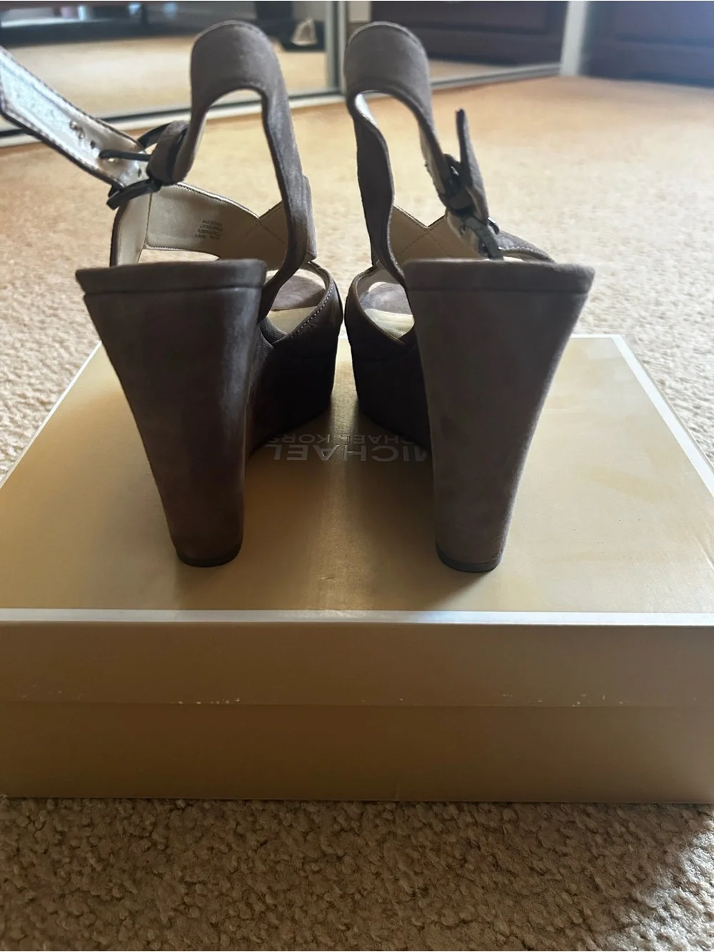 Michael Kors Taupe Suede Crisscross Slingback Wedge Sandals